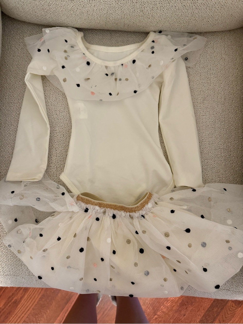 Ivory Polka Dot Tulle Ballet Costume for Kids